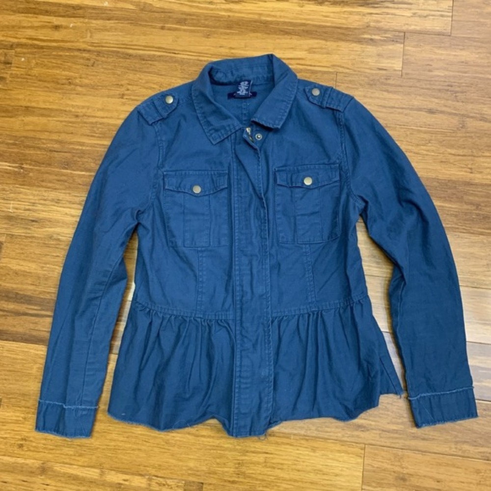 Anna Cai Peplum Jacket Womens Medium Blue Military Style Full Zip Utility Jacket
